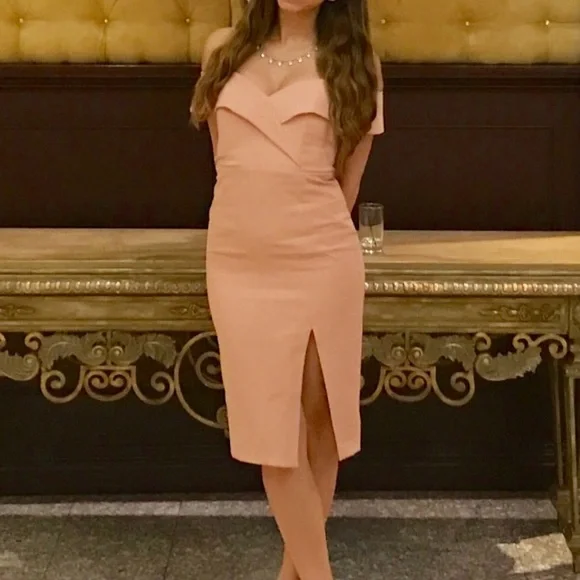 bardot bella off the shoulder dress Bardot Bella Off Shoulder Midi Dress Cocktail Wedding Party Size US 6 SM Peach